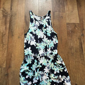 Women's Banana Republic High Low Dress M Black Blue Floral